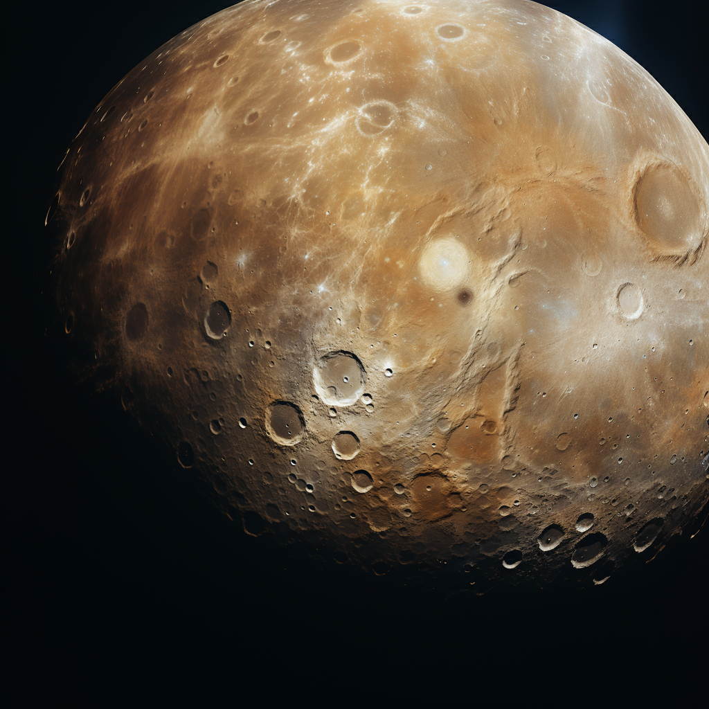 Detailed image of Mercury's surface, showing craters and rocky terrain. Order of planet.