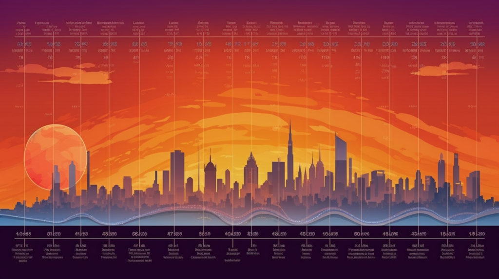 a table comparing sunrise and sunset times by month for a major city