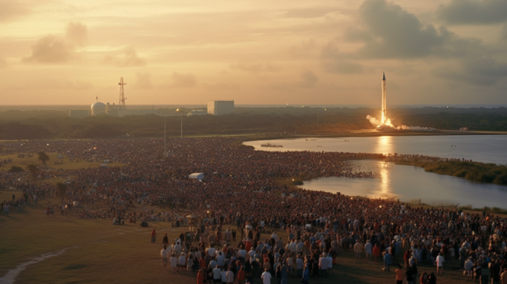 an estimated people came to witness the historic sts launch