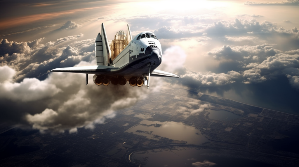 stunning view of space shuttle columbia deploying payloads over earth atmosphere