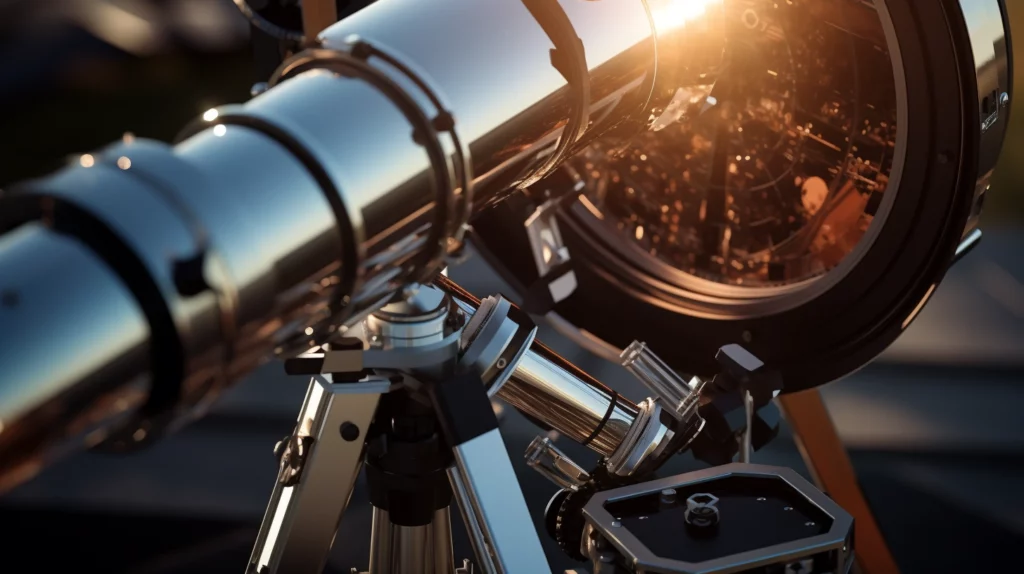 closeup of solar telescope setup with solar filter attached to observe The Solar Eclipse of 2024