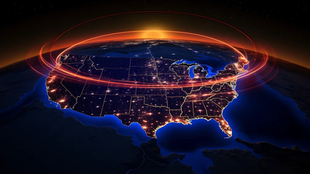 map showing the path of totality stretching across the us on april