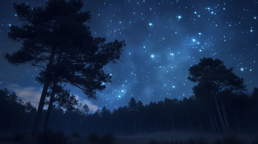 epic shot of aries constellation in forest night Neptune 