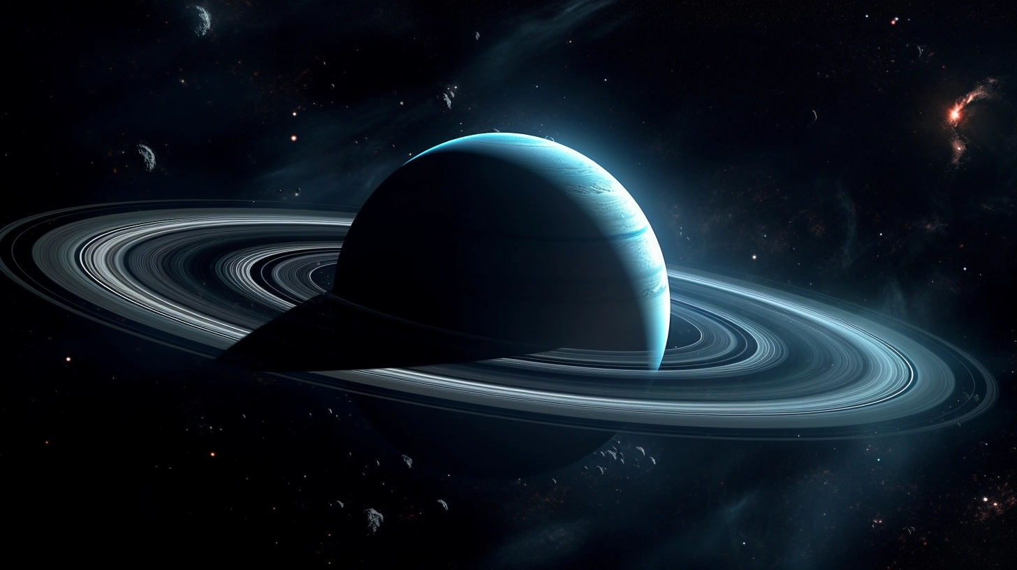 An intricate digital illustration of Saturn`s iconic ring system, showcasing the celestial ballet of snow